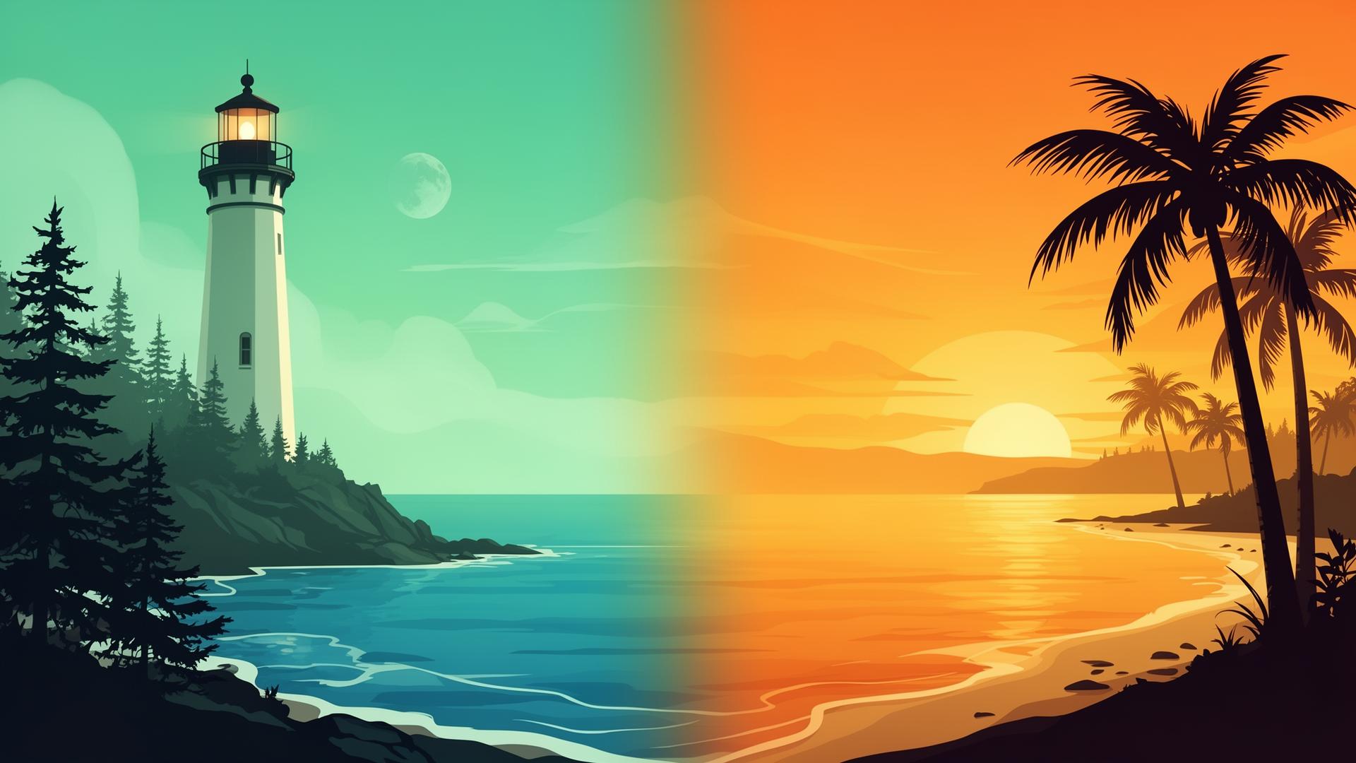 Maine lighthouse meets Florida sunset